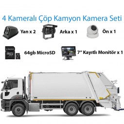 4 Kameralı Çöp Kamyonu Monitöre Kayıtlı Kamera Seti
